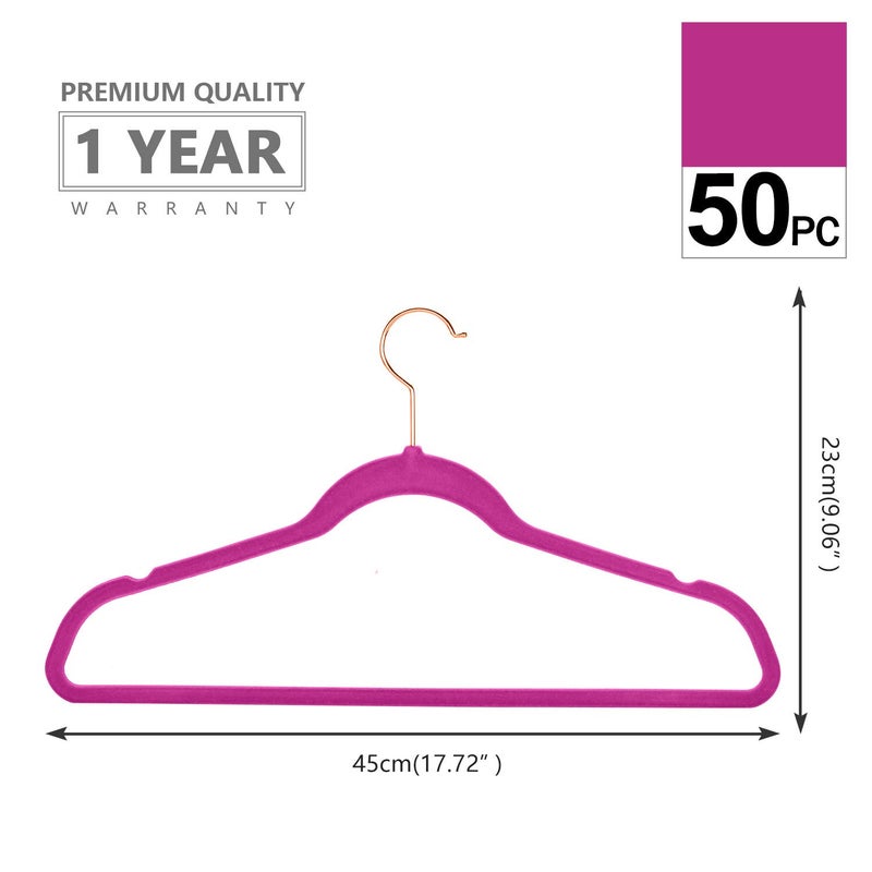 MIZGI Premium Velvet Hangers (Pack of 50) Heavyduty - Non Slip - Velvet Suit Hangers Pink - Copper/Rose Gold Hooks,Space Saving Clothes Hangers - Image 2