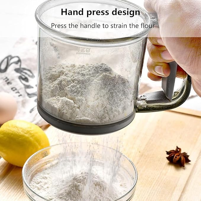 Autio EXIM Baking Stainless Steel Shaker Sieve Cup Manual Flour Sifter with Measuring Scale Mark for Flour Icing Sugar FoodGrade Sugar Duster Handheld Sugar Powder Sifter - Image 3