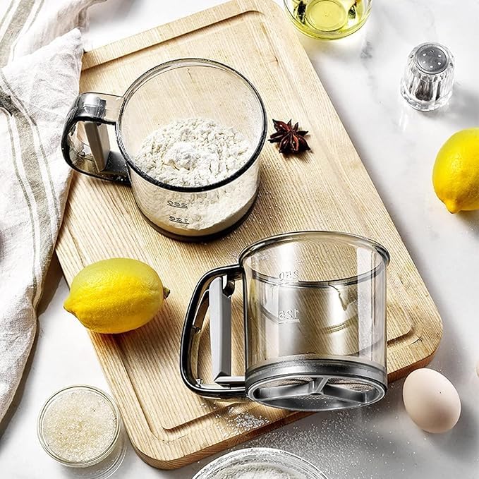 Autio EXIM Baking Stainless Steel Shaker Sieve Cup Manual Flour Sifter with Measuring Scale Mark for Flour Icing Sugar FoodGrade Sugar Duster Handheld Sugar Powder Sifter - Image 4