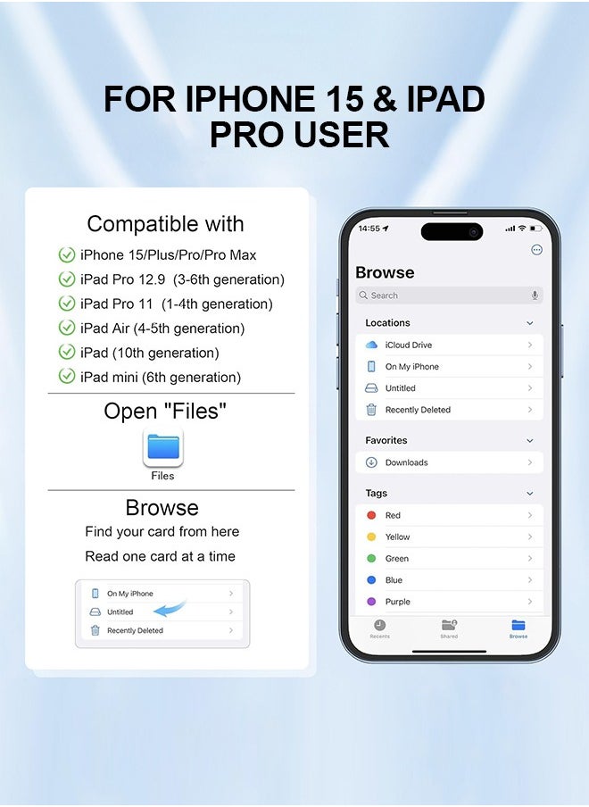 Tersely - 2 in 1 USB-C Micro SD/SD Memory Card Reader Type C Adapter for iPhone 15 Pro/Max, for MacBook Pro Air 2022-2016, M1 M2 Mac/iPad Pro Air/Surface, for Samsung S23/S22/S21/Ultra/Plus, More - Image 1