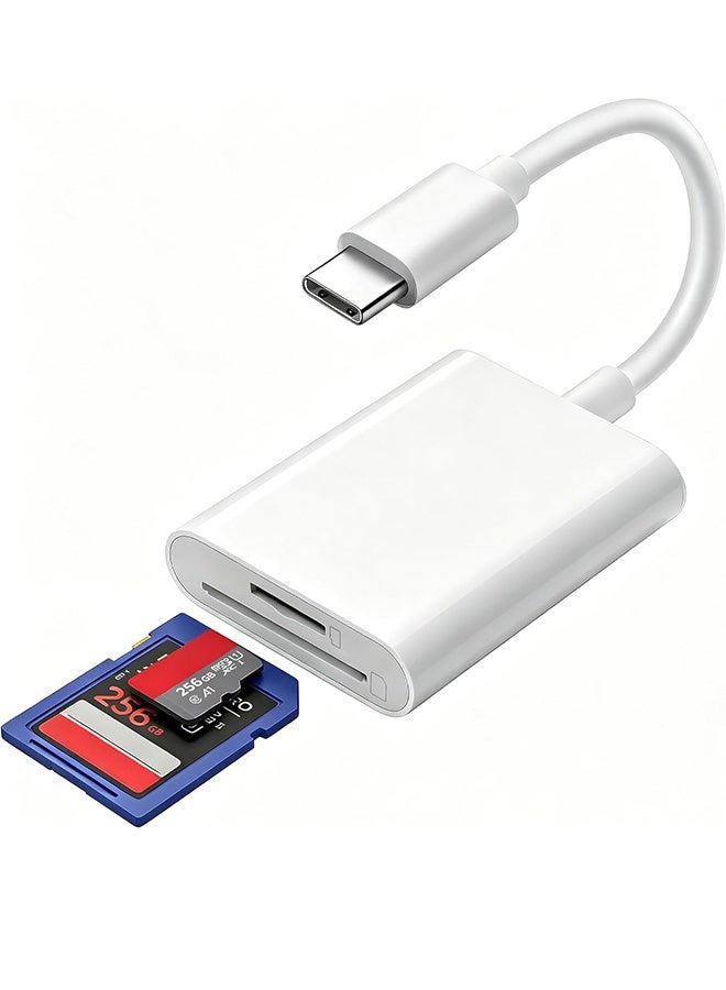 بشكل مختصر 2 في 1 قارئ بطاقة ذاكرة USB-C Micro SD/SD من النوع C 2 في 1 قارئ بطاقة ذاكرة من النوع C لجهاز iPhone 15 Pro/Max، لجهاز MacBook Pro Air 2022-2016، M1 M2 Mac/iPad Pro Air/Surface، لجهاز Samsung S23/S22/S21/Ultra/Plus، المزيد - Image 1