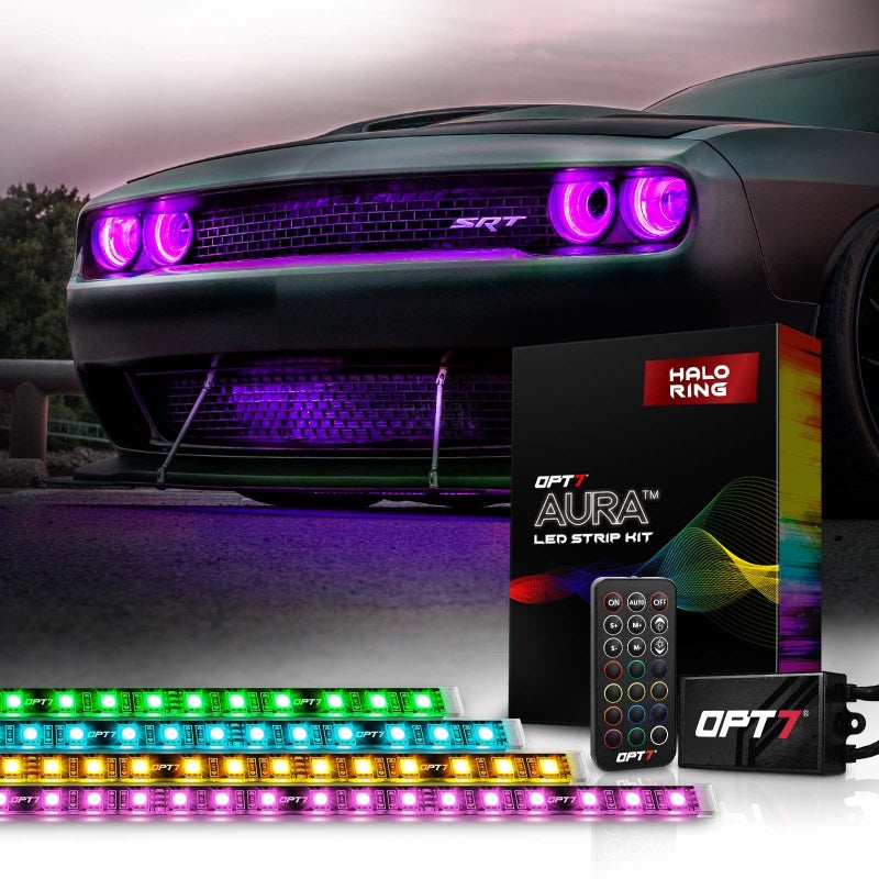 OPT7 Aura Halo Lights DRL for 20082023 Dodge Challenger with Remote Control RGB Multicolor LED Neon Lighting Kit Demon Eye Angel Eye Headlight Accessories Easy Installation Car Decor Assemblies