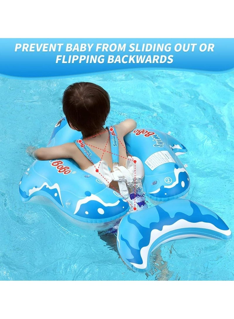 LIMOS Inflatable Baby Swimming Pool Float Ring with Sun Protection Canopy and Safety Tail (S Shark Blue) - Image 4