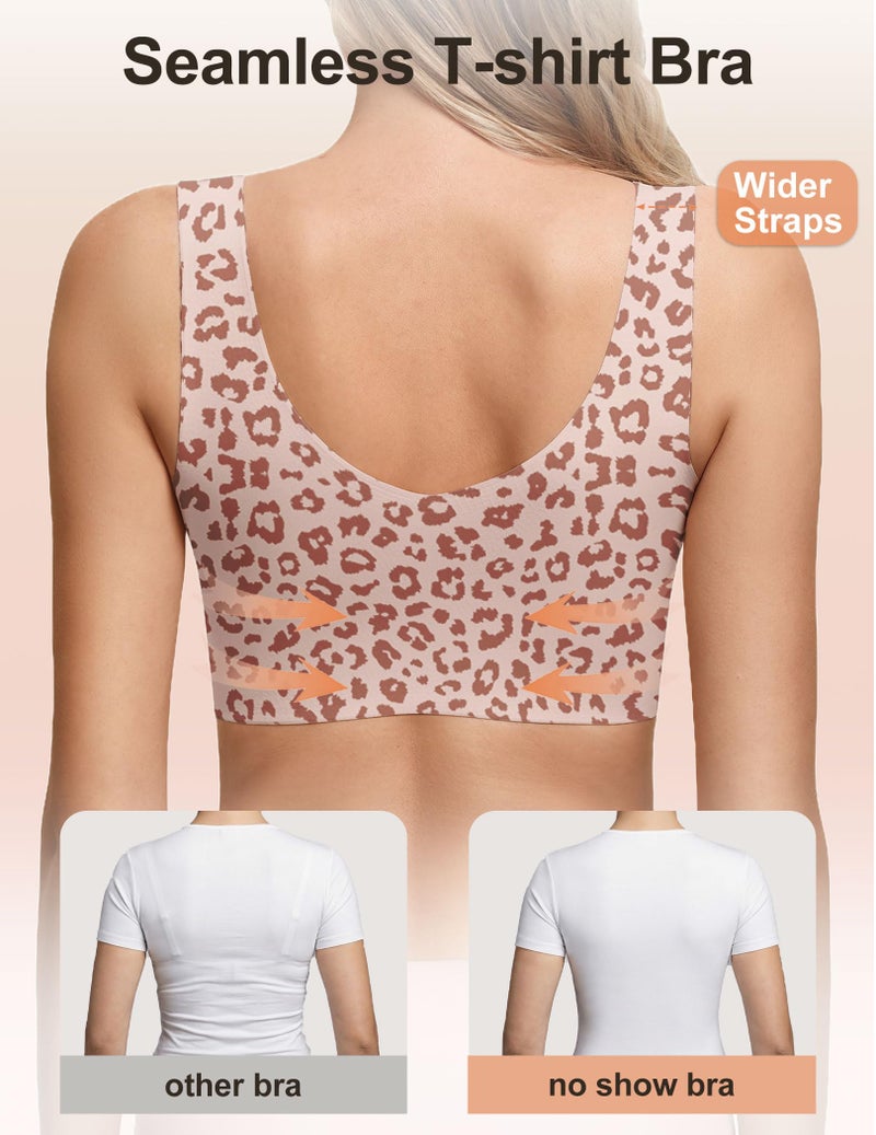 Women's Seamless Wireless Pullover Bralette Lightly Padded Full Coverage T-Shirt Bra with Wide Straps - Image 2