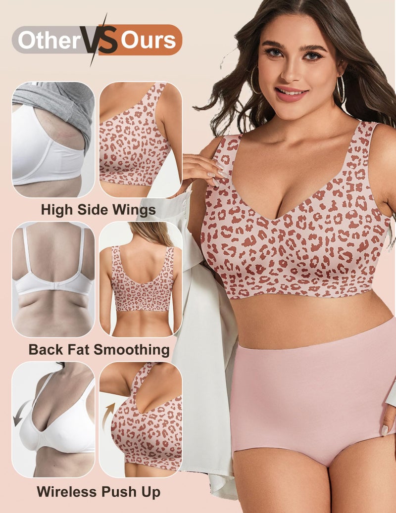 Women's Seamless Wireless Pullover Bralette Lightly Padded Full Coverage T-Shirt Bra with Wide Straps - Image 3