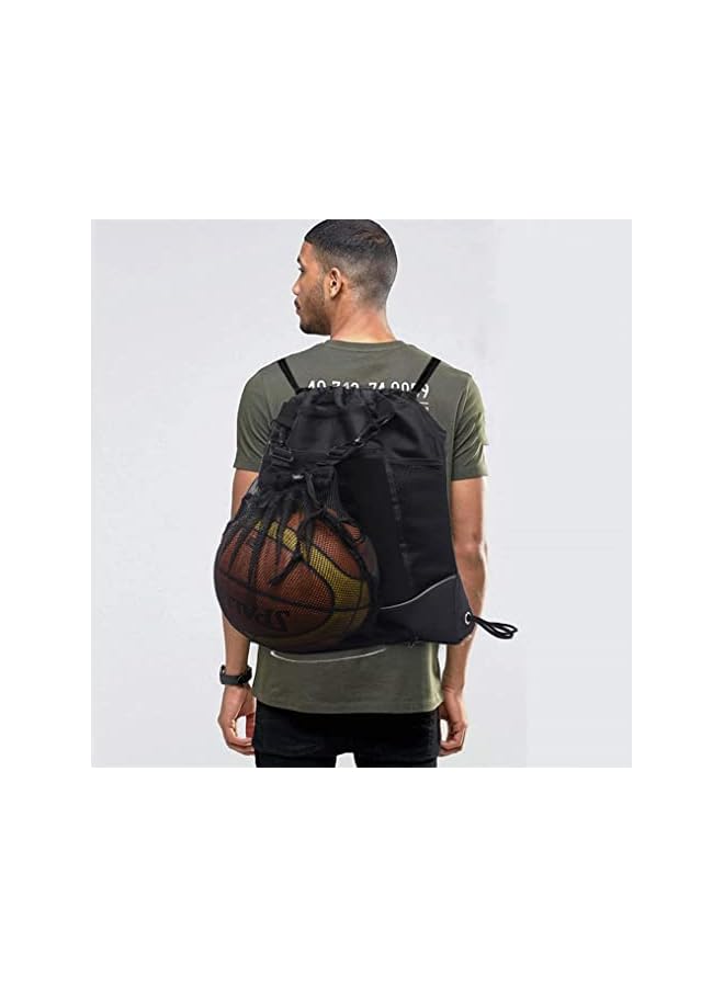 SYOSI Backpack Bag, Draw String Back Sack with Zip Pocket and Water Bottle Mesh Pockets, Sport Gym Drawstring Bags Basketball Football Swim Bag, Outdoor Travel Sports Backpack for Men Women  - Image 5