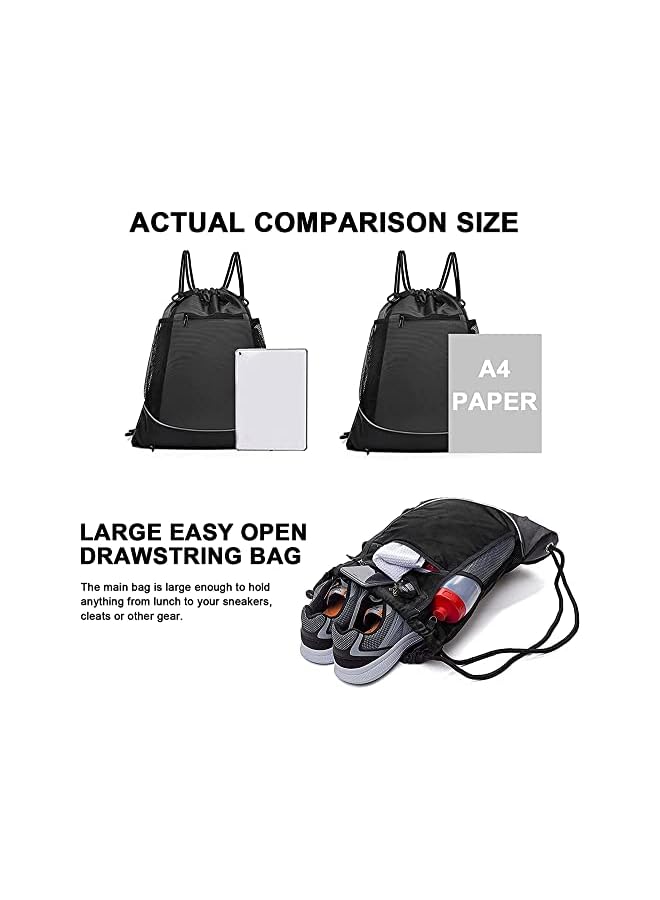 SYOSI Backpack Bag, Draw String Back Sack with Zip Pocket and Water Bottle Mesh Pockets, Sport Gym Drawstring Bags Basketball Football Swim Bag, Outdoor Travel Sports Backpack for Men Women  - Image 4