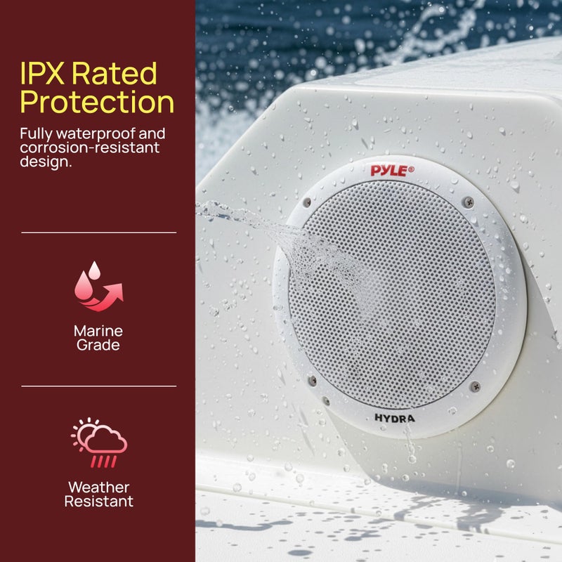 Pyle 6.5 Inch Dual Marine Speakers - 2 Way Waterproof and Weather Resistant Outdoor Stereo Sound System with 400 Watt Power, Polypropylene Cone and Butyl Rubber Surround - 1 Pair - PLMR605W(White) - Image 5