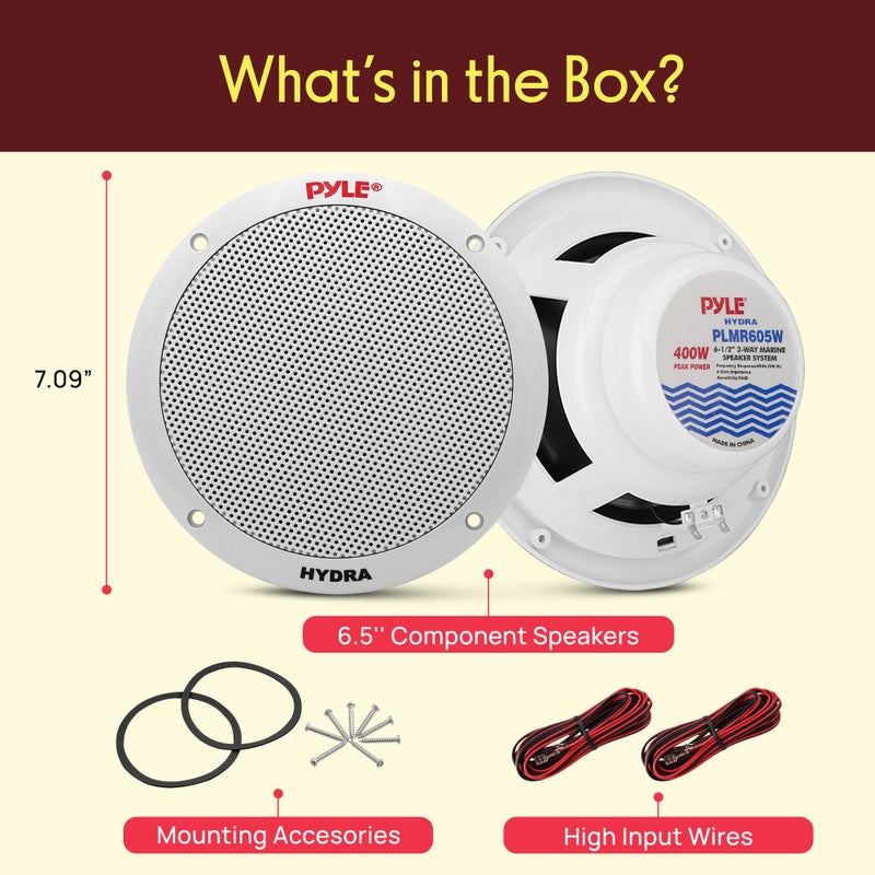 Pyle 6.5 Inch Dual Marine Speakers - 2 Way Waterproof and Weather Resistant Outdoor Stereo Sound System with 400 Watt Power, Polypropylene Cone and Butyl Rubber Surround - 1 Pair - PLMR605W(White) - Image 2