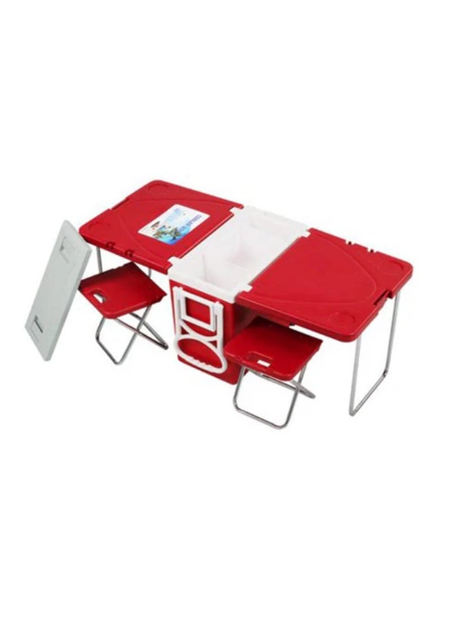 كروني حاضنة بلاستيكية بسعة 28 لترًا مع كرسيين ومكتب وطاولة نزهة متعددة الوظائف مع حاضنة تبريد | أحمر - Image 1