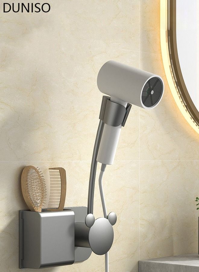 DUNISO Hair Dryer Holder Wall Mounted Upgraded Hands-Free Blow Dryer Holder Wall Mount Bathroom Multifunctional Hot Tool Storage Organizer for Hair Drver Curling Wand Straightener - Image 2