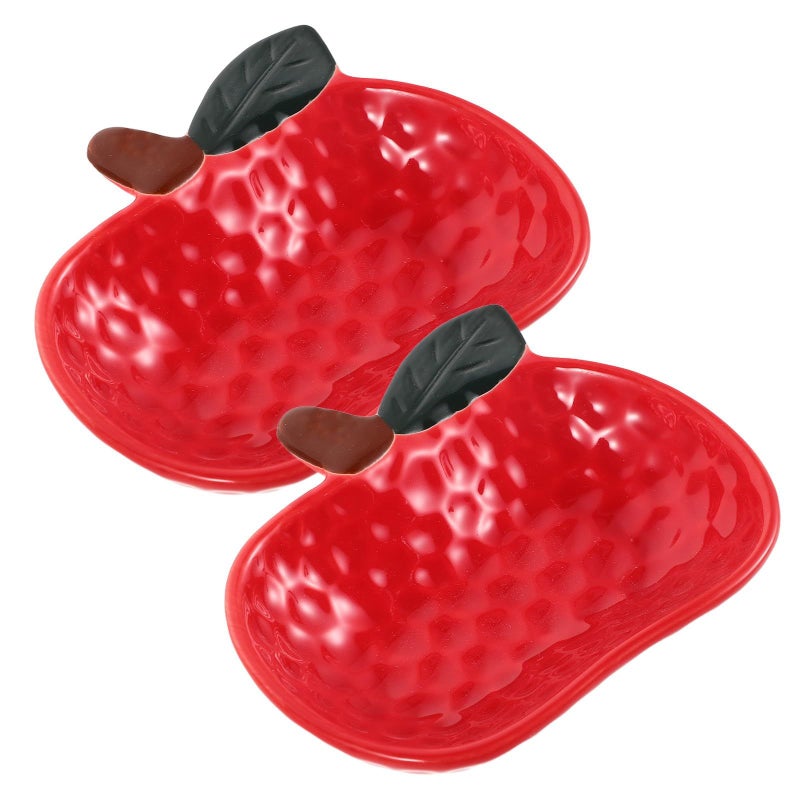 Apple Shaped Ceramic Dipping Sauce Plates Set Of 2 5 Inch Appetizer Sushi Snack Bowls - Image 2