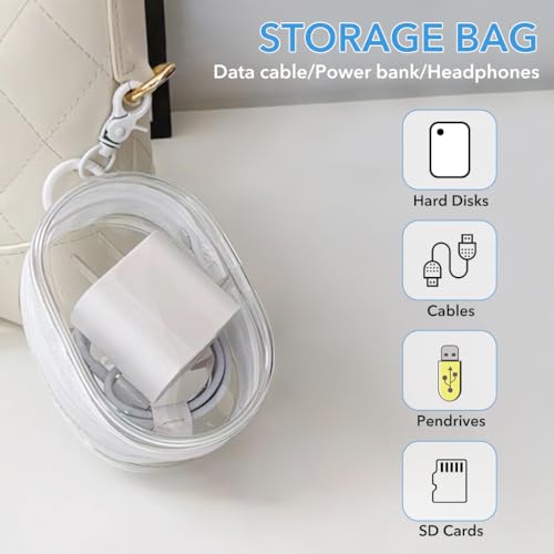 Supvox® PVC Transparent Storage Bag for Data Cable, Chargers, Earphones - Portable Travel Organizer Pouch with Quick Release Buckle, Waterproof Small Charging Cable Bag Travel Pouch Organizer - Image 5