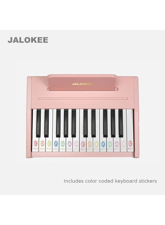 JALOKEE بيانو أطفال، بيانو رقمي للأطفال، أداة تعليمية موسيقية، بيانو خشبي للأطفال الصغار (وردي، 25 مفتاح) - Image 4