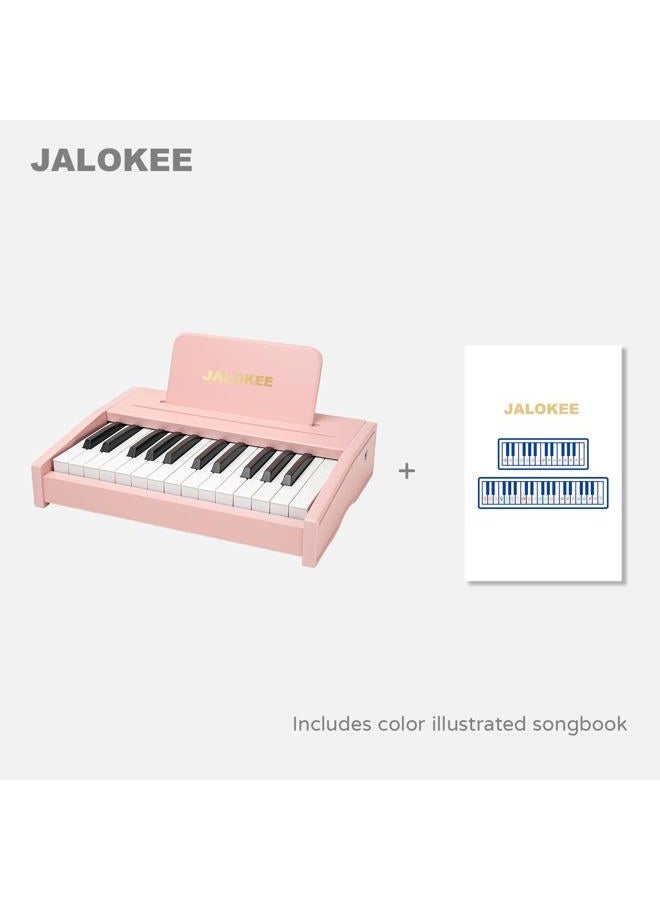 JALOKEE بيانو أطفال، بيانو رقمي للأطفال، أداة تعليمية موسيقية، بيانو خشبي للأطفال الصغار (وردي، 25 مفتاح) - Image 3