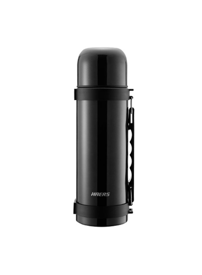 Haers Insulated Water Bottle, Outdoor Travel Camping Stainless Steel Large Capacity Sports Portable Water Cup, Black, 1200ml