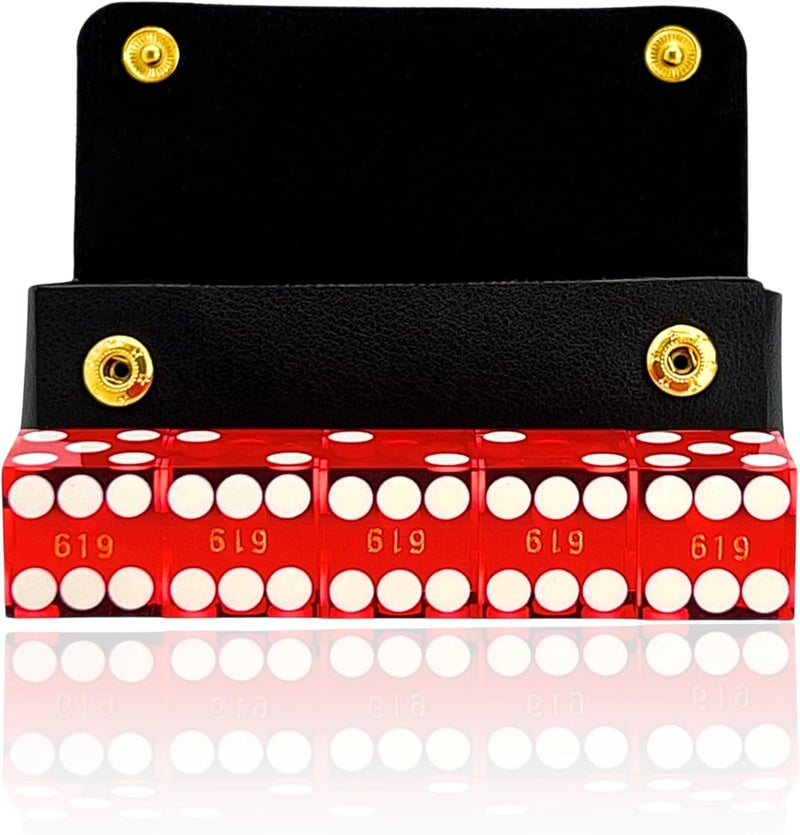 Luck Lab Grade AAA 19mm Casino Dice with Razor Edges and Matching Serial Numbers Set of 5 and Leather Dice Case (Red) - Image 2