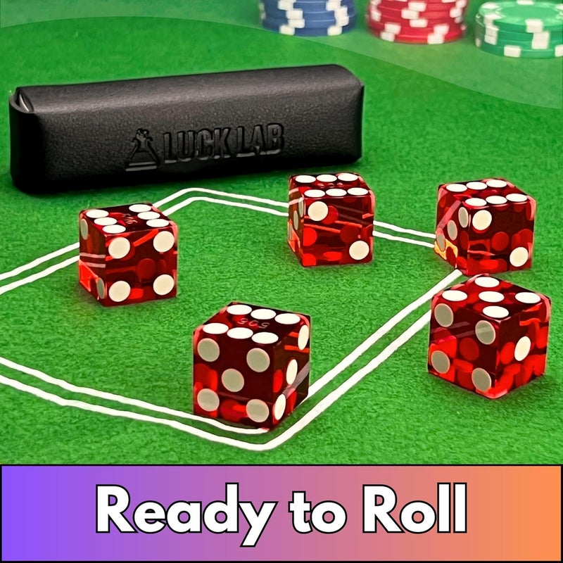 Luck Lab Grade AAA 19mm Casino Dice with Razor Edges and Matching Serial Numbers Set of 5 and Leather Dice Case (Red) - Image 5