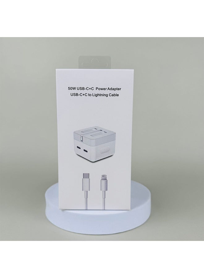 شاحن USB-C سريع ٥٠ واط مع كابل شحن، شاحن حائطي لأجهزة iPhone 16/15 Pro Max/Pro/Plus وجميع هواتف Type-C، منفذان ٢٥ واط لكل منهما، منفذ واحد ٥٠ واط، للاستخدام المنزلي والسفر. - Image 5