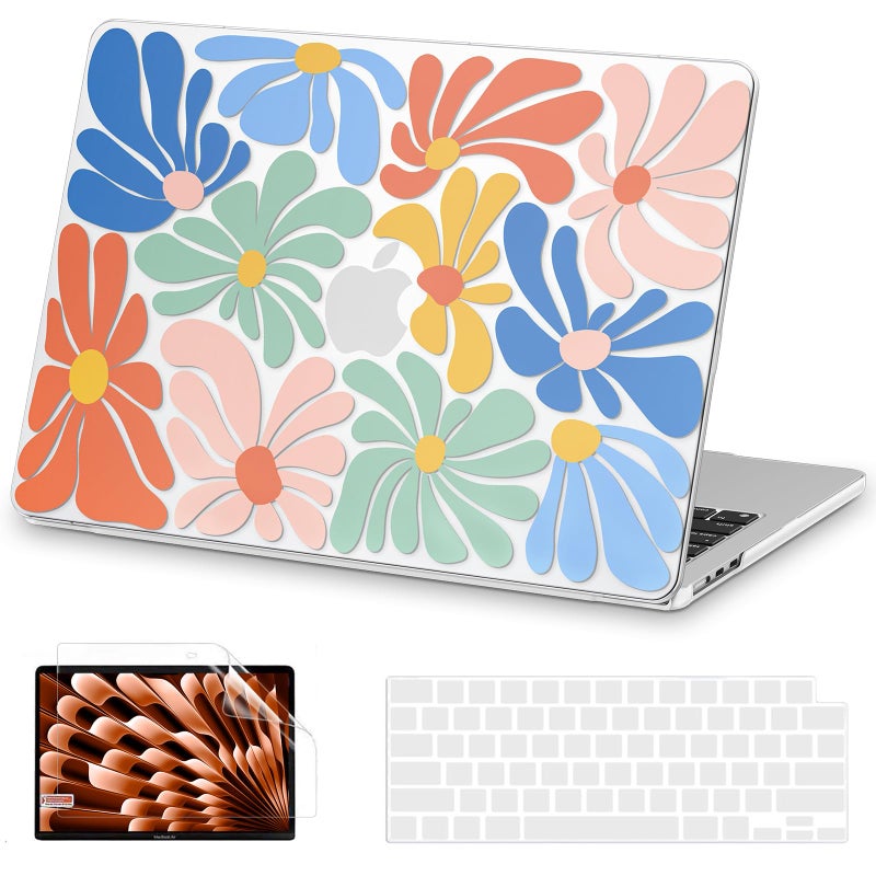 AKIT Compatible with MacBook Air 13 inch Case M5 2026 2025-2022 M4 M3 M2 A3449 A3240 A3113 A2681, Pattern Hard Shell Laptop Case+Screen Protector+Keyboard Cover for Mac Air 13.6 inch, ColorfulFlowers - Image 1