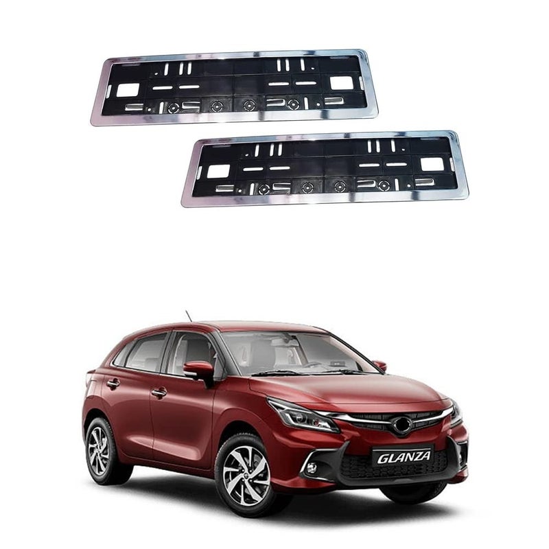 WheelCore Number Plate Frame with Chrome Suitable for Toyota Glanza (2022-Present) Type-2 - set of 2pcs - Image 1