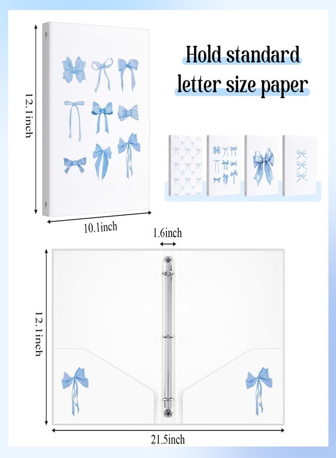 ReliThick 4 Pcs Cute Bow 3 Ring Binder, 1 Inch Round Ring with Interior Pockets, Clipboard Binder, Coquette School Supplies for School Office A4 Paper (10.1 x 1.6 x 12.1 Inch,Blue) - Image 2