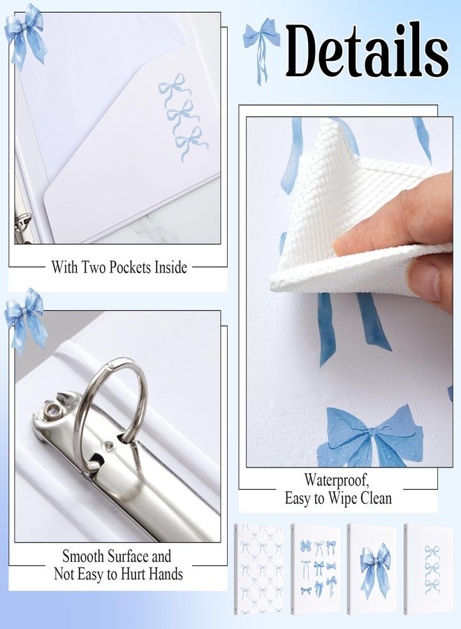 ReliThick 4 Pcs Cute Bow 3 Ring Binder, 1 Inch Round Ring with Interior Pockets, Clipboard Binder, Coquette School Supplies for School Office A4 Paper (10.1 x 1.6 x 12.1 Inch,Blue) - Image 4