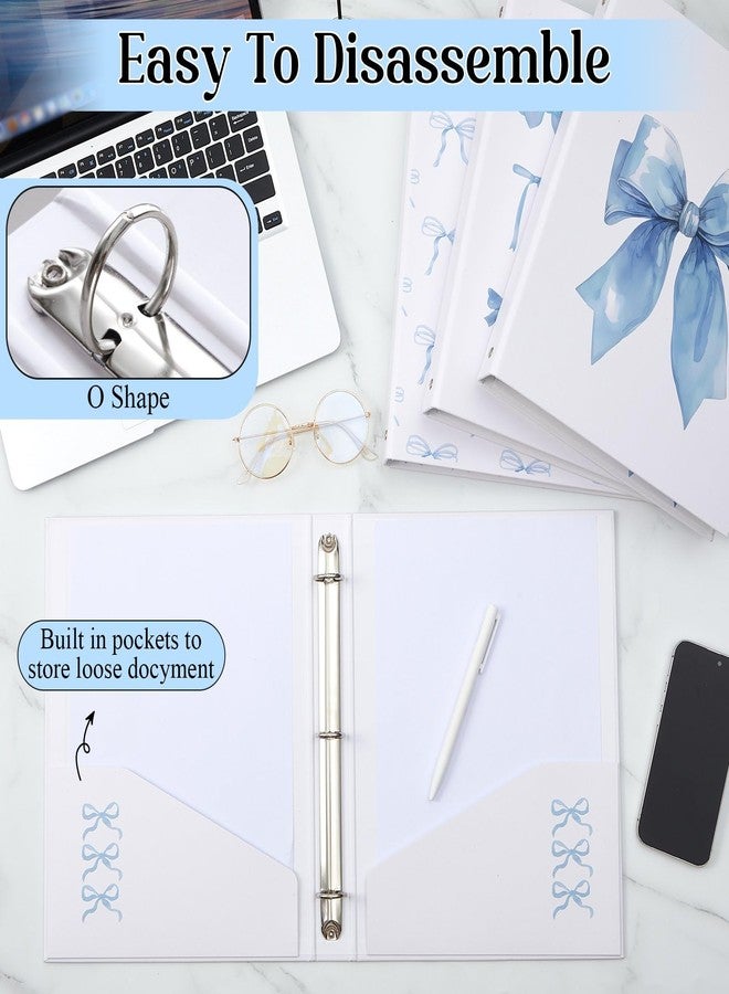 ReliThick 4 Pcs Cute Bow 3 Ring Binder, 1 Inch Round Ring with Interior Pockets, Clipboard Binder, Coquette School Supplies for School Office A4 Paper (10.1 x 1.6 x 12.1 Inch,Blue) - Image 3