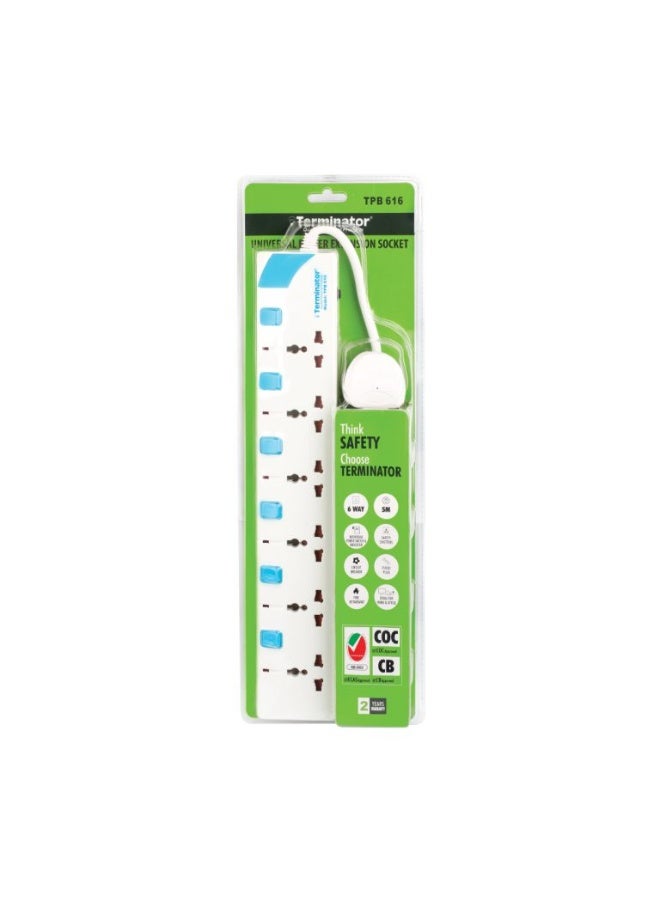 Terminator Terminator TPB‑616‑5M – 6‑Way Universal Extension Lead with Circuit Breaker (5 m)  - Image 2