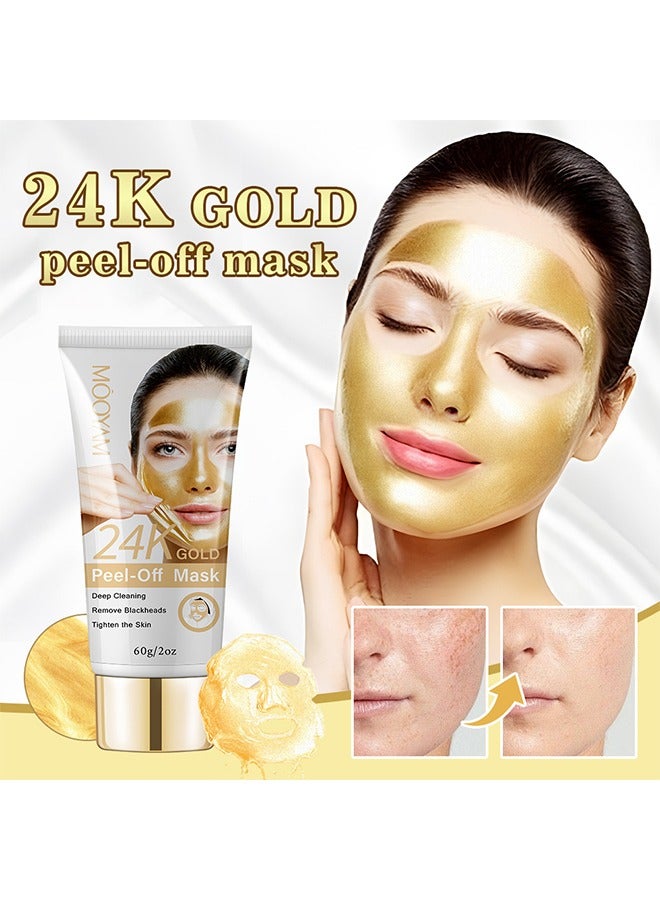 MOOYAM 24K Gold Peel Off Mask - To Lift, Brighten and Rejuvenate Skin, Removes Blackheads, Dirt and Oil Reduces Wrinkles, Fine Lines and Acne Scars 60g  - Image 1