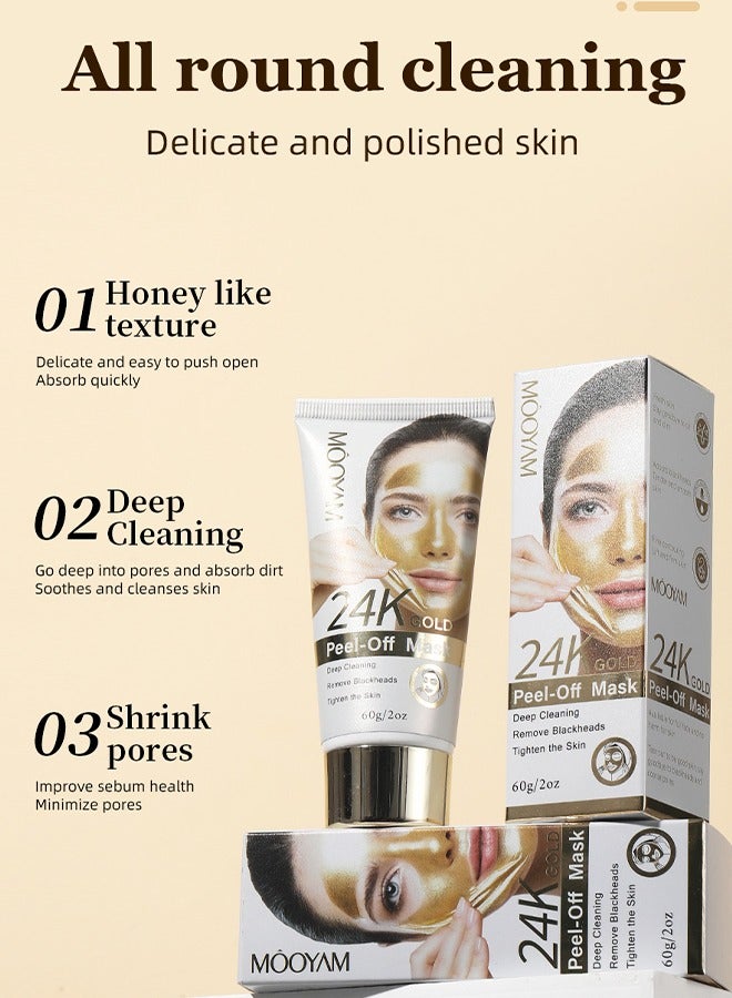MOOYAM 24K Gold Peel Off Mask - To Lift, Brighten and Rejuvenate Skin, Removes Blackheads, Dirt and Oil Reduces Wrinkles, Fine Lines and Acne Scars 60g  - Image 4