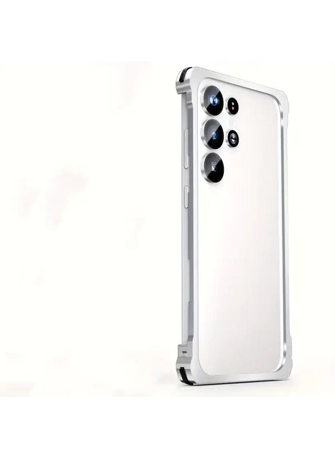 Galaxy S24 Ultra Phone Case Silvery Metal Frame Cooling Protection Frosted Carbon Fiber - Image 1