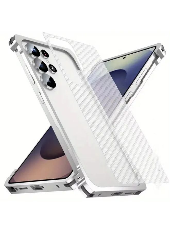 Galaxy S24 Ultra Phone Case Silvery Metal Frame Cooling Protection Frosted Carbon Fiber - Image 5