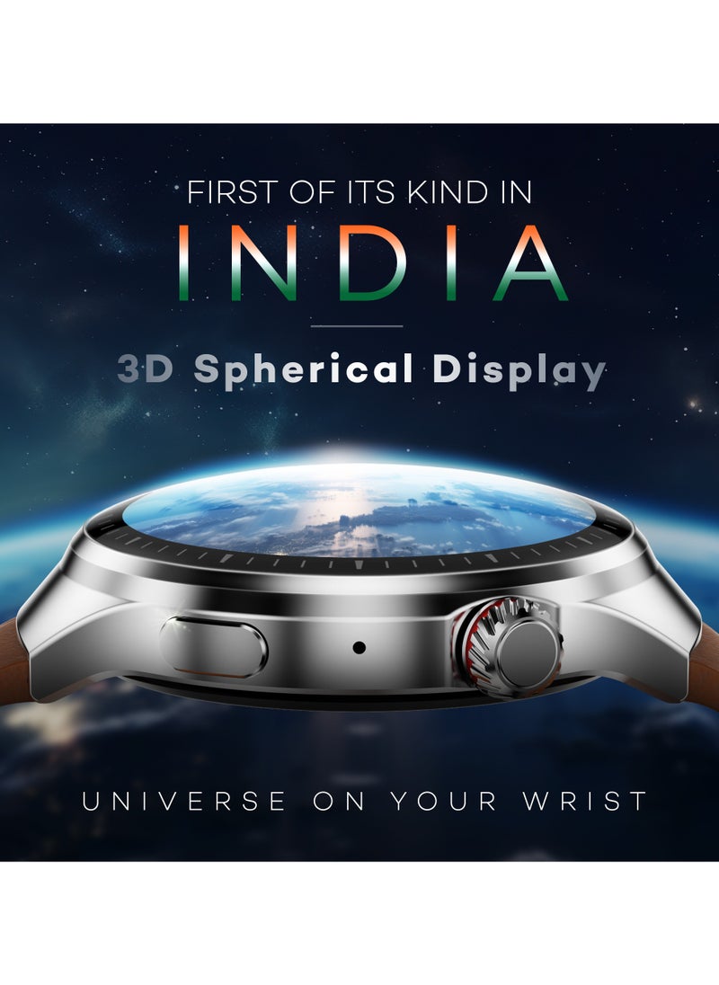 بيبل Dome، شاشة AMOLED كروية ثلاثية الأبعاد مقاس 1.52 بوصة، ساعة ذكية معدنية فاخرة للرجال والنساء، حزام جلدي، شحن لاسلكي، اتصال بلوتوث، عمر بطارية طويل، شاشة تعمل دائمًا، بني ويسكي  - Image 5