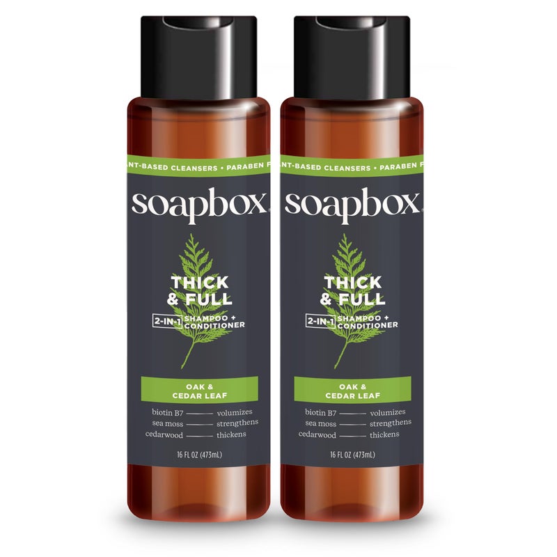 Soapbox Men's Thick and Full 2 in 1 Shampoo and Conditioner Men, Natural Mens Shampoo and Conditioner, Oak & Cedar Leaf, 16oz - Image 1