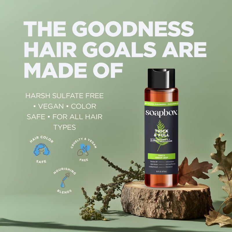 Soapbox Men's Thick and Full 2 in 1 Shampoo and Conditioner Men, Natural Mens Shampoo and Conditioner, Oak & Cedar Leaf, 16oz - Image 5