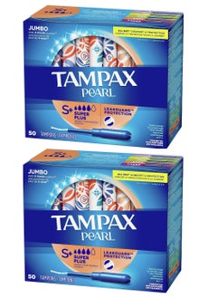 Tampax Pearl Tampons Super Plus Absorbency, With Leakguard Braid, Unscented, 50 Count (Pack of 2), 100 Count Total  - Image 1