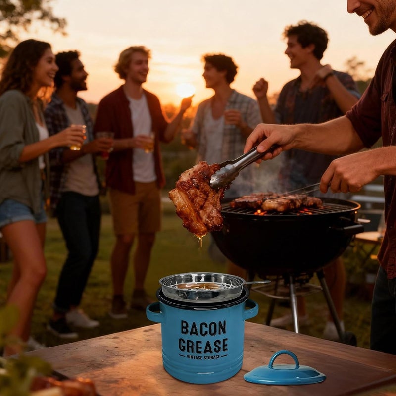 Bacon Grease Container | Enamel Large Capacity Jar | Grease Strainer and Container,for Frying Baking Meal Prep Holiday Camping Thanksgiving Restaurant - Image 2
