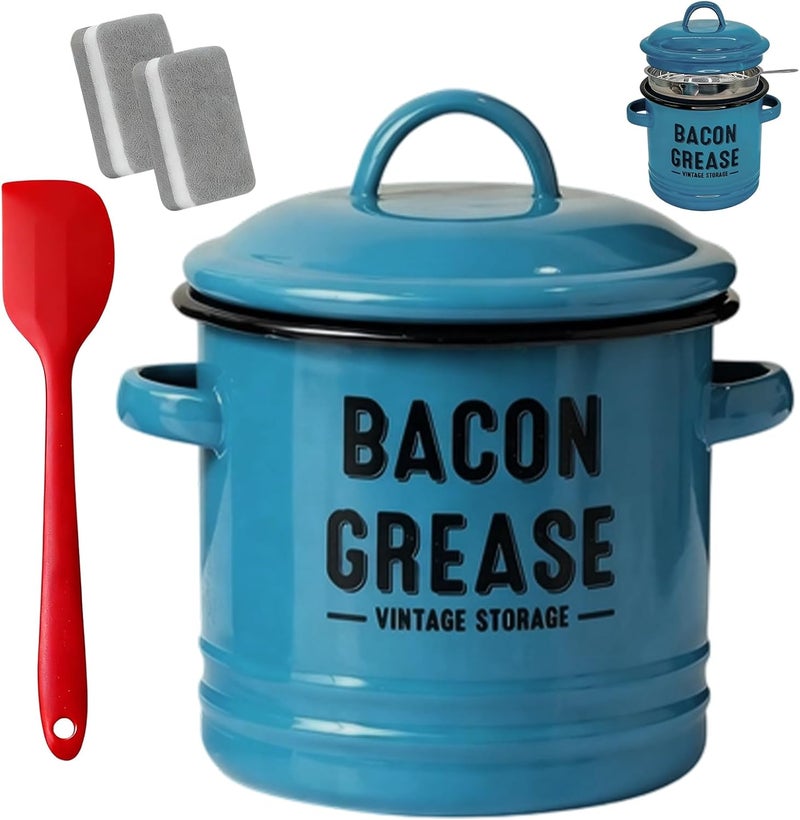 Bacon Grease Container | Enamel Large Capacity Jar | Grease Strainer and Container,for Frying Baking Meal Prep Holiday Camping Thanksgiving Restaurant - Image 1