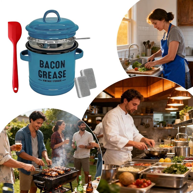 Bacon Grease Container | Enamel Large Capacity Jar | Grease Strainer and Container,for Frying Baking Meal Prep Holiday Camping Thanksgiving Restaurant - Image 4