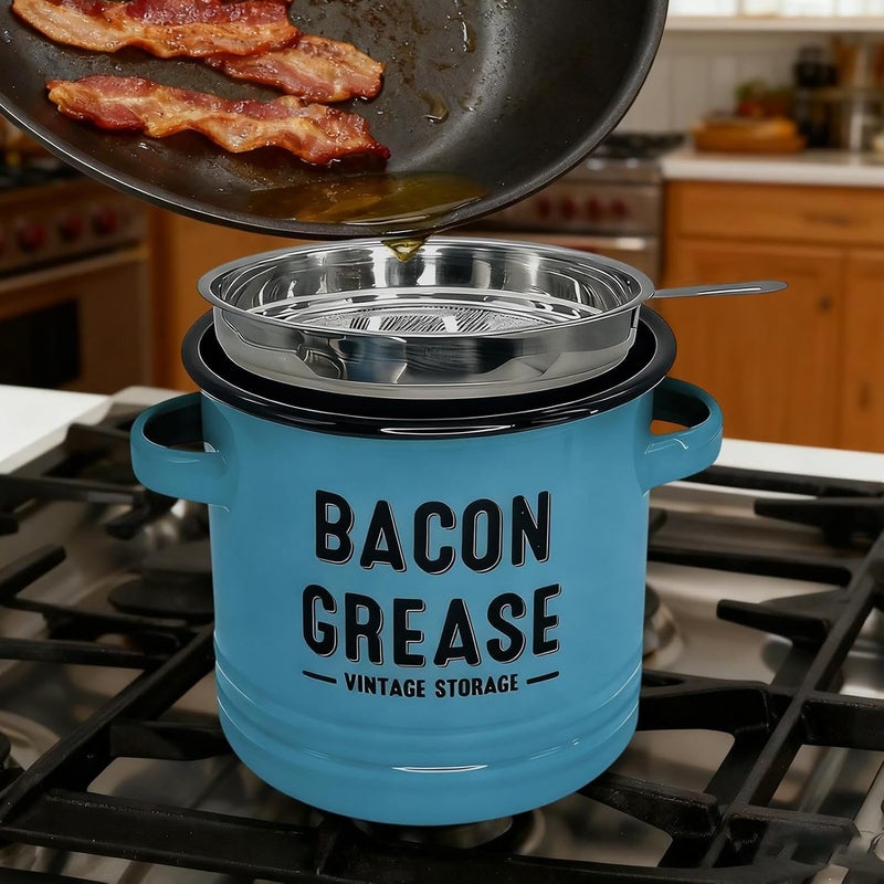 Bacon Grease Container | Enamel Large Capacity Jar | Grease Strainer and Container,for Frying Baking Meal Prep Holiday Camping Thanksgiving Restaurant - Image 3