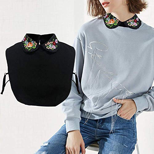 Gracelife Lace Chiffon Detachable Dickey Blouse False Collar Embroidery Flower Fake Half Shirt Collar for Women (Black) - Image 2