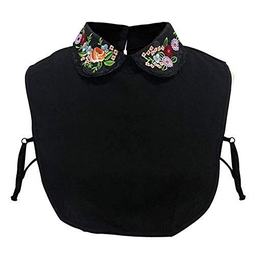Gracelife Lace Chiffon Detachable Dickey Blouse False Collar Embroidery Flower Fake Half Shirt Collar for Women (Black) - Image 1