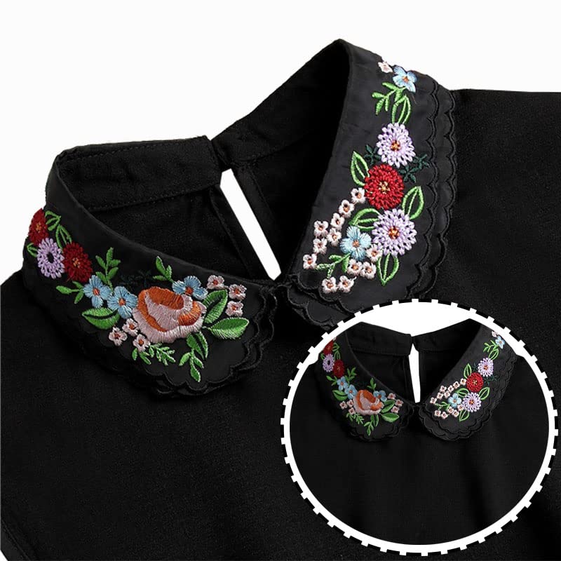 Gracelife Lace Chiffon Detachable Dickey Blouse False Collar Embroidery Flower Fake Half Shirt Collar for Women (Black) - Image 3