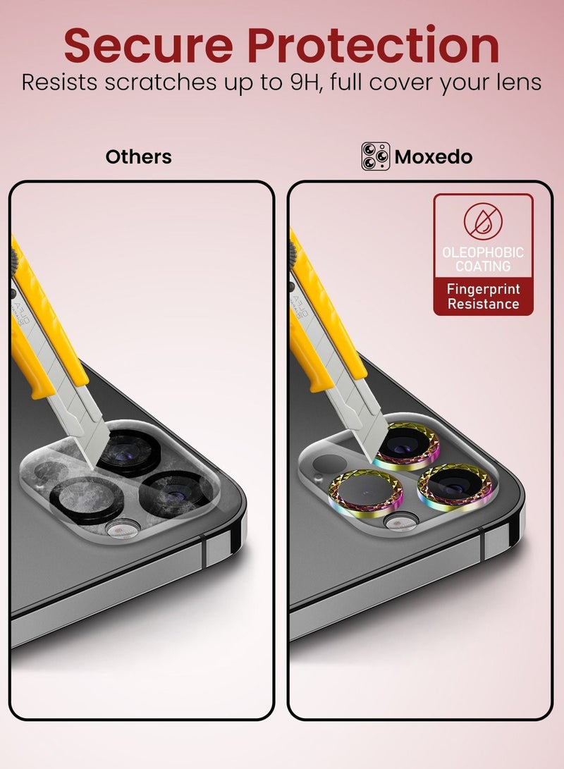 Moxedo Camera Lens Protector, 9H Tempered Glass, Scratch Resistant Aluminum Alloy Frame Camera Cover Screen Protector Compatible for iPhone 12 Pro 6.1 inch -MODERN COLORFUL - Image 3