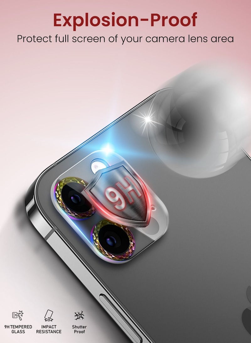 Moxedo Camera Lens Protector, 9H Tempered Glass, Scratch Resistant Aluminum Alloy Frame Camera Cover Screen Protector Compatible for iPhone 12 Pro 6.1 inch -MODERN COLORFUL - Image 5