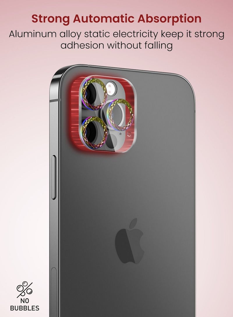 Moxedo Camera Lens Protector, 9H Tempered Glass, Scratch Resistant Aluminum Alloy Frame Camera Cover Screen Protector Compatible for iPhone 12 Pro 6.1 inch -MODERN COLORFUL - Image 2