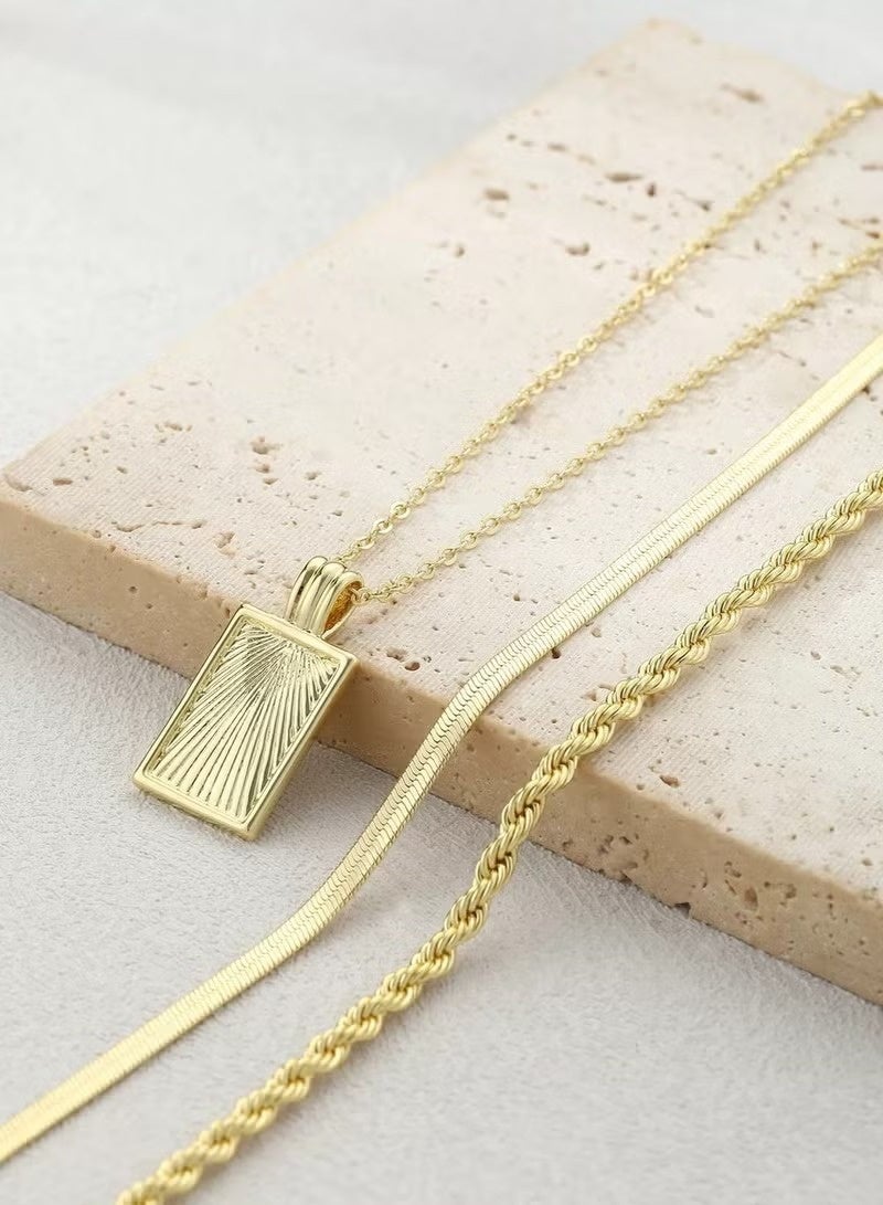 طقم قلادات هندسية متعددة الطبقات - قلادة غير متناظرة مع سلسلة ملتوية، مجوهرات طبقيّة حديثة للنساء - Image 3