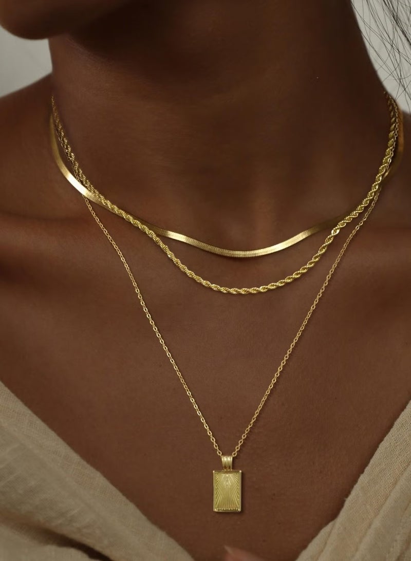 طقم قلادات هندسية متعددة الطبقات - قلادة غير متناظرة مع سلسلة ملتوية، مجوهرات طبقيّة حديثة للنساء - Image 1