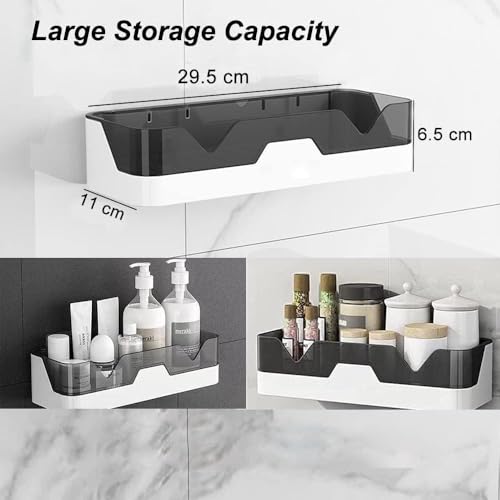 MosQuick® Pack of 2 Self-Adhesive Plastic Bathroom Rack Bathroom Organiser Without Drill Bathroom Shelves Wall Mounted Shelves Kitchen Shelf Storage Rack Bathroom Accessories Rack Shelf White & Black - Image 3
